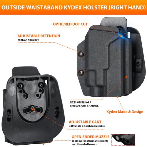 OWB Kydex Light Bearing Holster for Glock 17,19(Gen 1-4) with Streamlight TLR-7,TLR-7A,TLR-7X,TLR-8,TLR-8XG flaslight,Optic Ready,Adj. Cant & Retention, Right Hand.