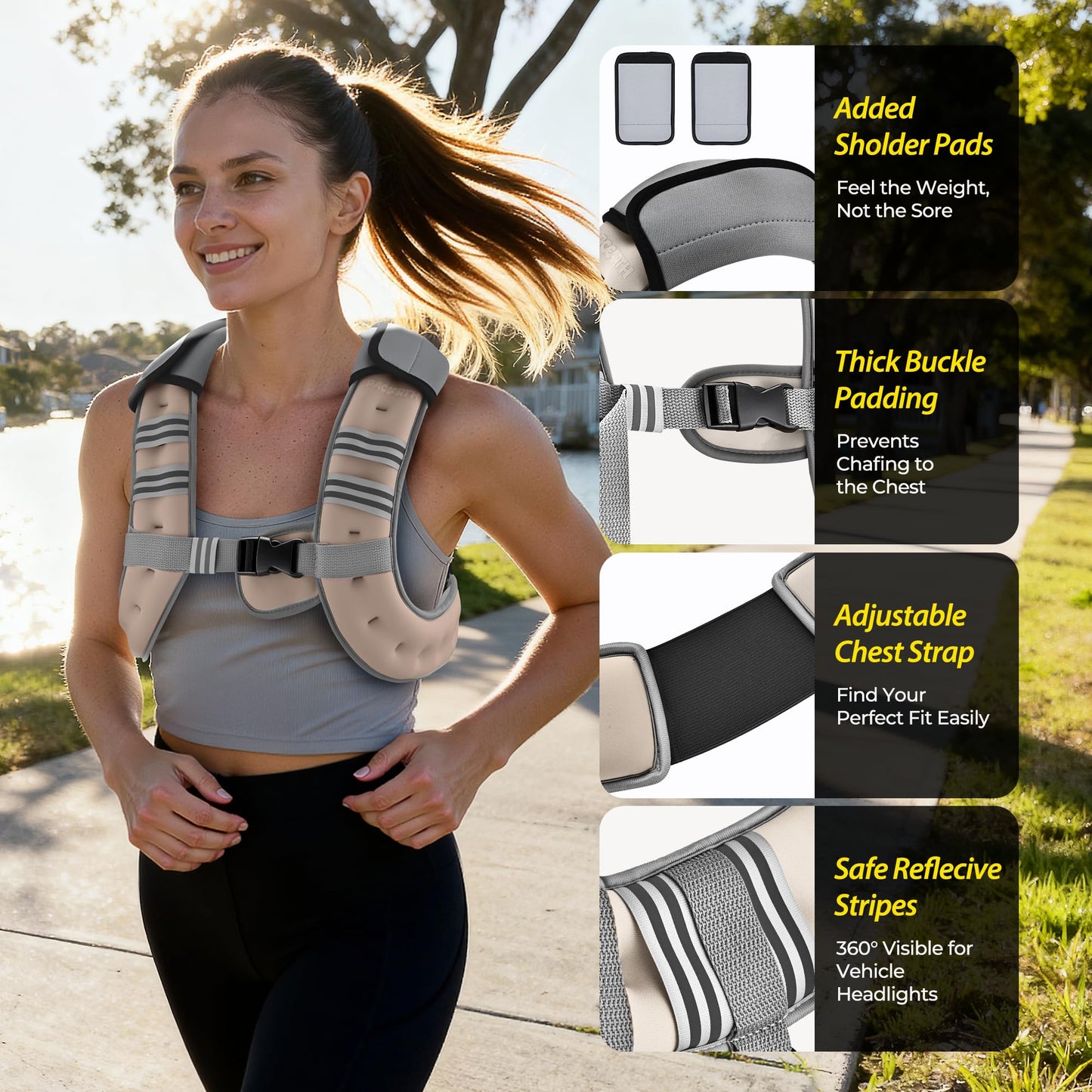 PACEARTH Weighted Vest,6lb/8lb/10lb/12lb/16lb/20lb/25lb/30lb Weight Vest with Reflective Stripe, Body Weight Vests for Women, Men, Weight Loss Workout, Strength Training, Running, Walking, Jogging
