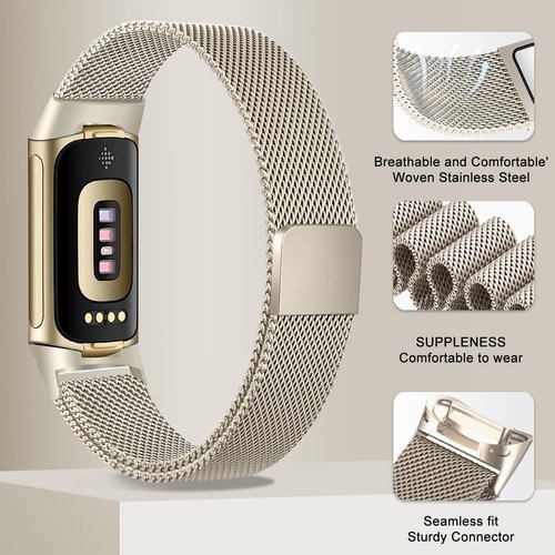 surundo Compatible with Fitbit Charge 6/Charge 5 Bands for Wmen Men, Metal Mesh Milanese Loop Adjustable Strap Replacement for Fitbit Charge 6/Charge 5 Advanced Fitness & Health Trackers