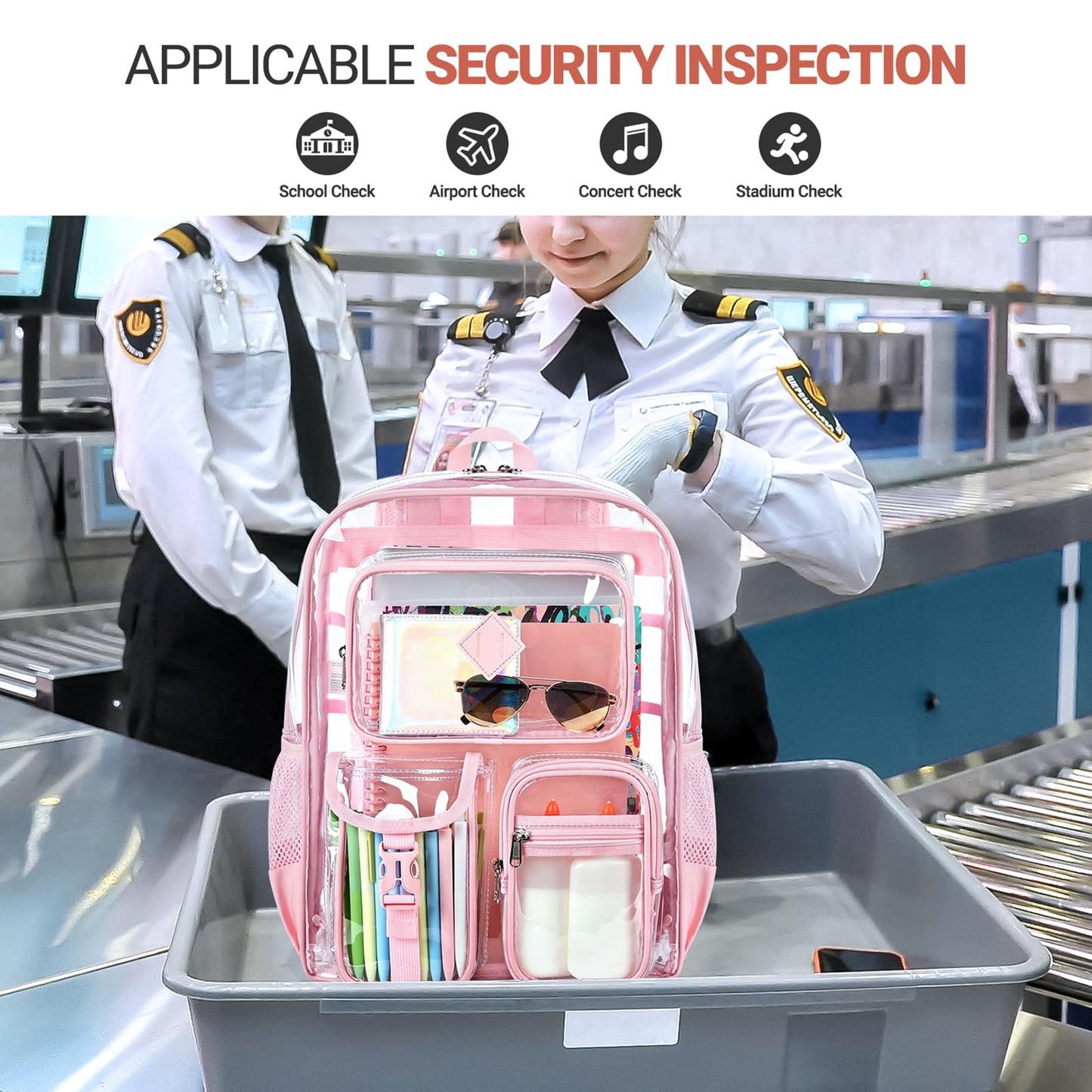 ZORFIN 17 Inch Clear Backpack, Large Transparent Bookbag with Reinforced Straps for School College Work