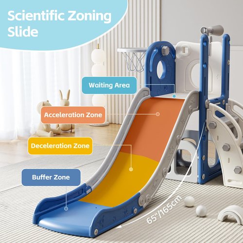 CuFun Toddler Slide Kids Climber Slides Baby Slider for Toddler Age 1-3,L Shaped Indoor Outdoor Playground Playset with Basketball Hoop, Storage, Telescope Toy Easy Assembly Gift for Boys and Girls