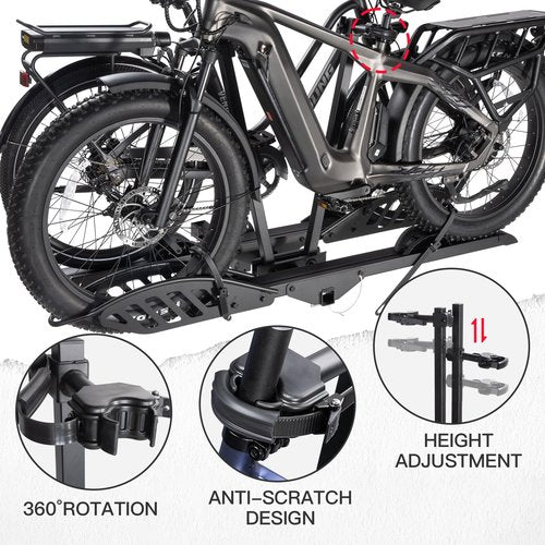 Ebike Rack with Ramp, 200 lbs Ebike Racks for Tow Hitch, 2-Bike Rack for Cars Trucks SUVs Minivans, Folding Ebike Carrier Fit up to 5 Inches Fat Tire, 2" Receiver
