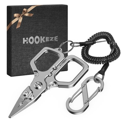 HOOK-EZE Titanium Fishing Pliers, 4.1" Saltwater Resistant Fishing Scissors,Tungsten Cutters, Knot Tying Tool with Lanyard, Split Ring Hook Remover, Gifts for Men