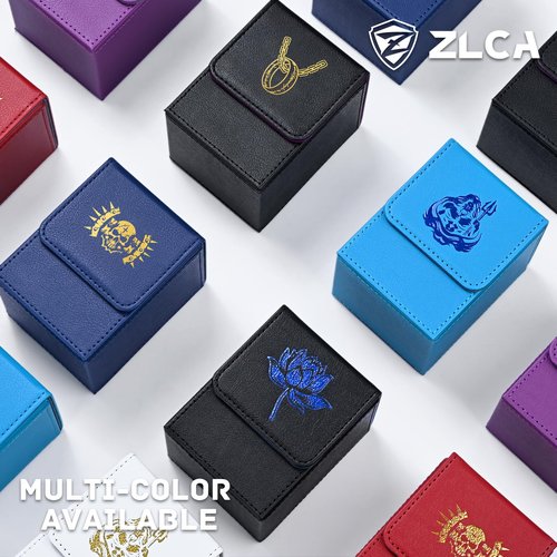 ZLCA Card Deck Box for MTG Cards with 2 Dividers, Card Storage Box Fits 100+ Single Sleeved Cards, PU Leather TCG Card Deck Case Holder for Magic Commander Yugioh (Black&Purple,Ring)