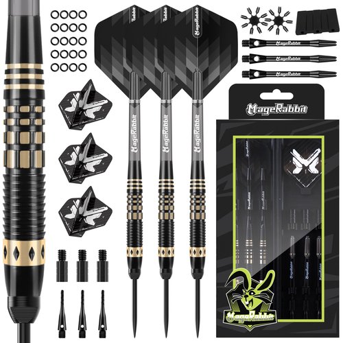 MageRabbit Professional Steel Darts Set,Copper Barrel,Metal Tip Darts with Dart Carrying Case +Extra Flight+ Alum Shafts+Dart Tools. Metal Darts,Steel Tip Darts for Dartboard