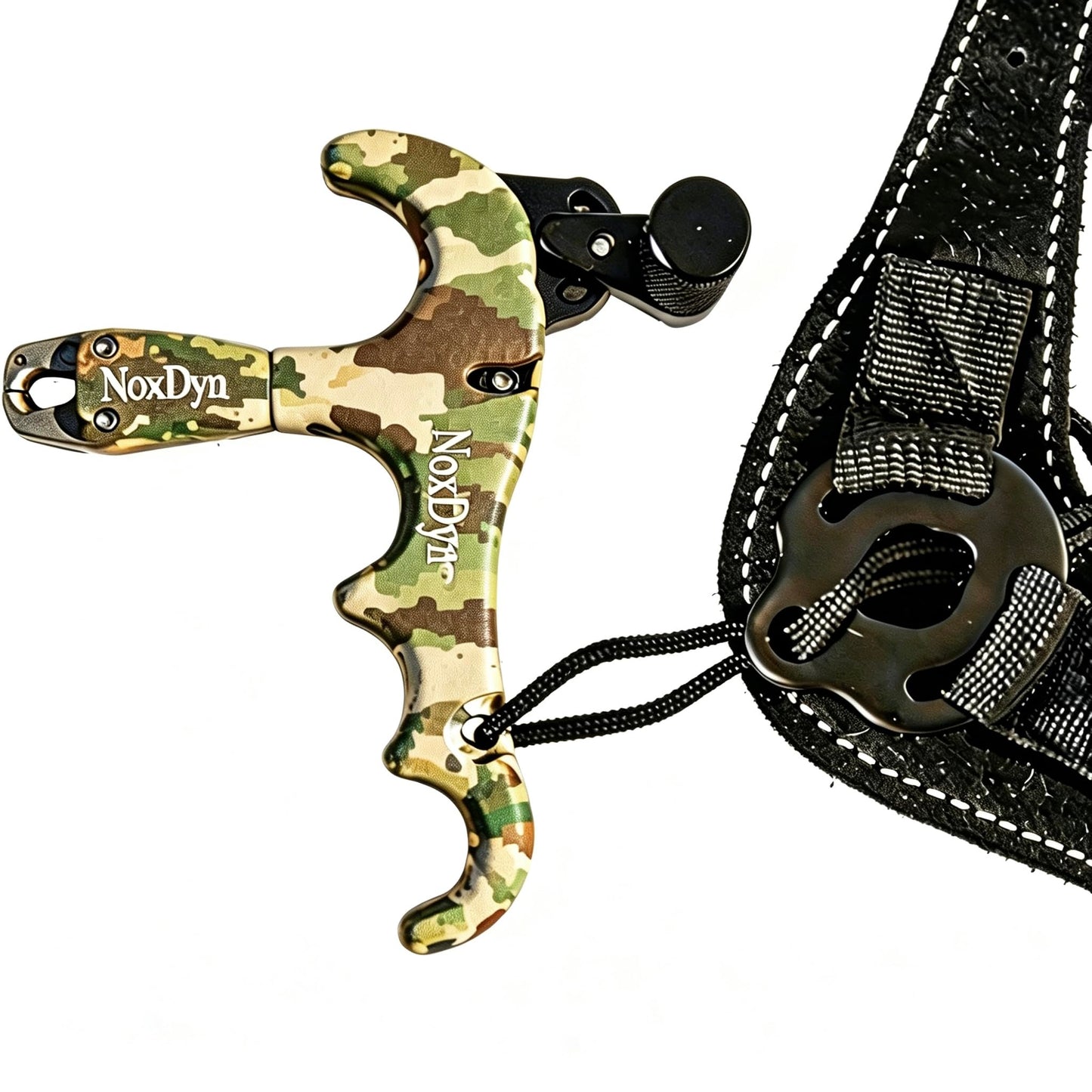 NoxDyn Archery Bow Release for Compound Bow, 4-Finger Adjustable Sensitivity Thumb Release Aid, 360° Rotatable Head for Hunting and Target Practice