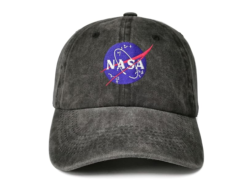 NASA-Style Embroidered Baseball Cap for Men & Women – Washed Black, One Size