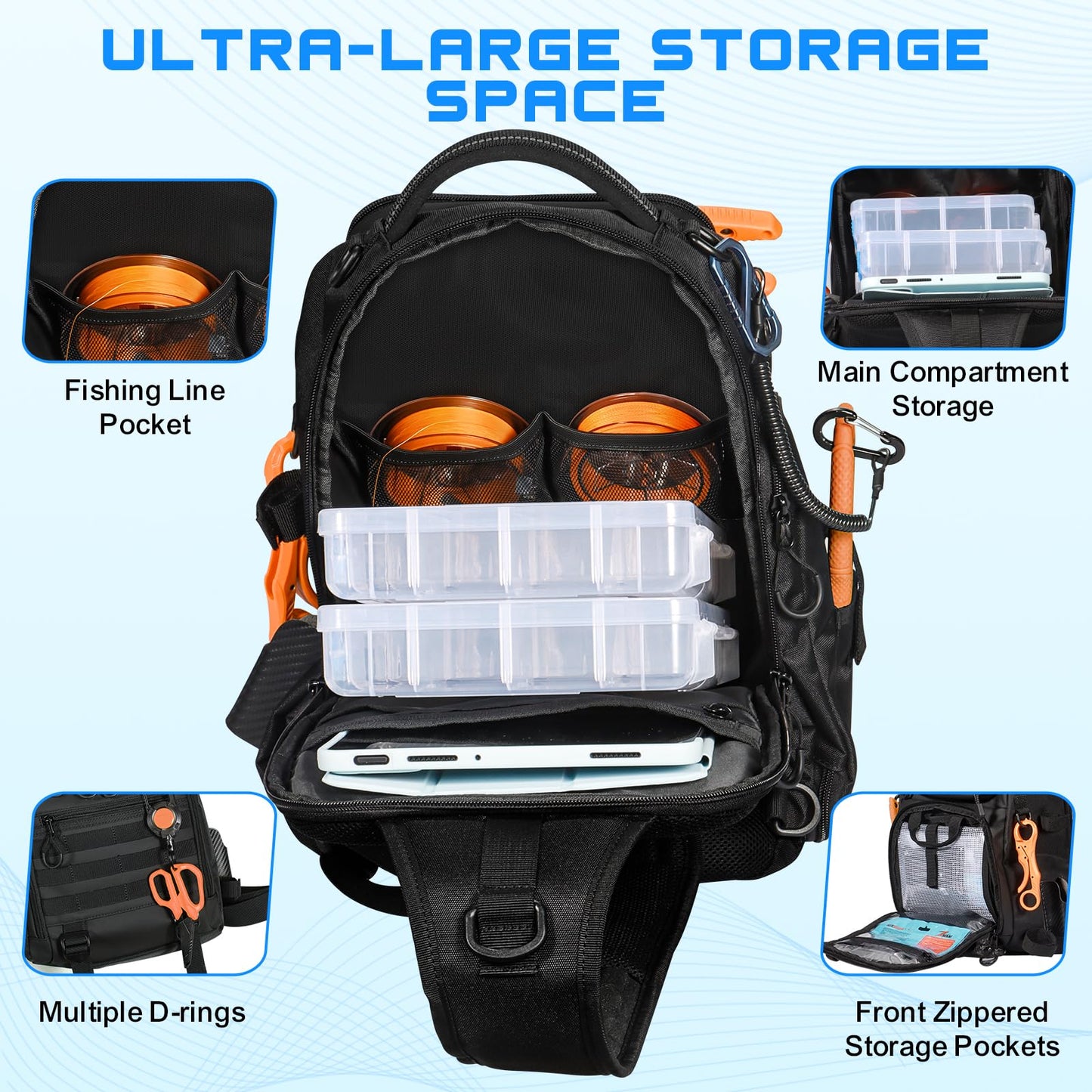 BAIXIXIG 18L Fishing Sling Bag with Removable Lure Wraps and Rod & Beverage Holder, Tackle Bag for Fishing Gear