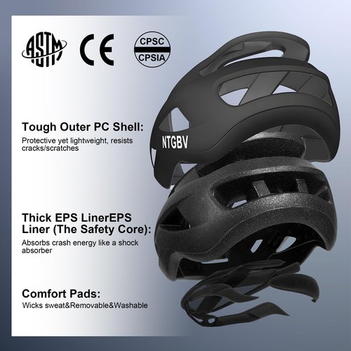 NTGBV Adult Bike Helmet for Men/Women with Helmet Bag 2 Removable Moisture-Wicking Liners Adjustable Dial Comfort Fit Lightweight Shockproof CPSC 1203 Safety Certified for Road-Ready/Urban-Commute/MTB
