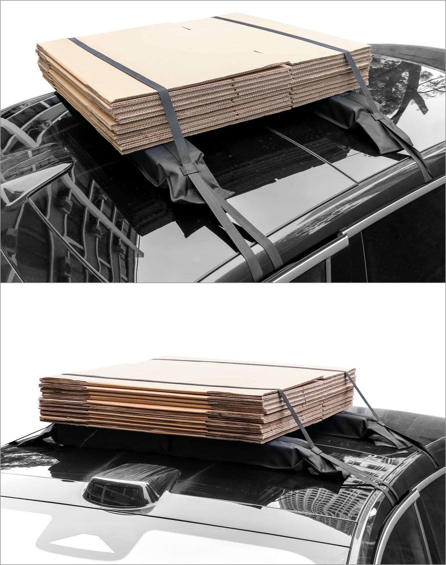 QWORK Universal Soft Roof Rack Pads with 16ft Waterproof Tie-Down Straps, Car Roof Top Carrier System for Kayak Surfboard Canoe SUP Snowboard, No Roof Rails Needed, Storage Bag