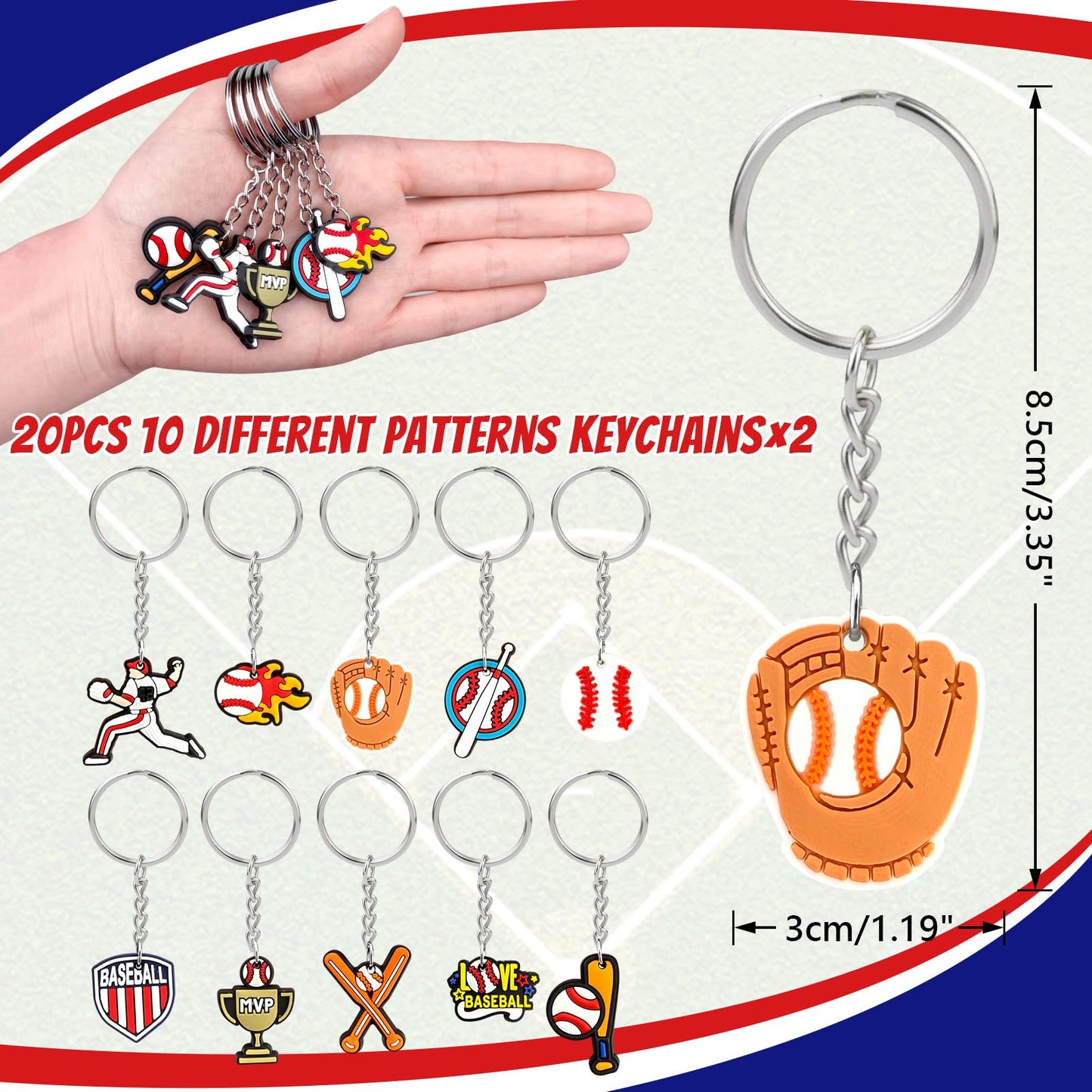 Grneric 110 Pcs Baseball Party Favors, Drawstring Bags Baseball Goodie Bags with Keychains Silicone Bracelets Stickers Gift Bags for Baseball Themed Birthday Party Favors Supplies