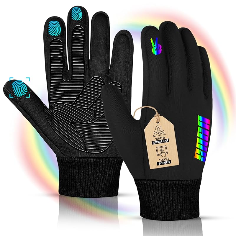 SAGA SPORTS Kids Winter Gloves Rainbow Medium 6-8 - Water-Resistant Snow & Bike Gloves