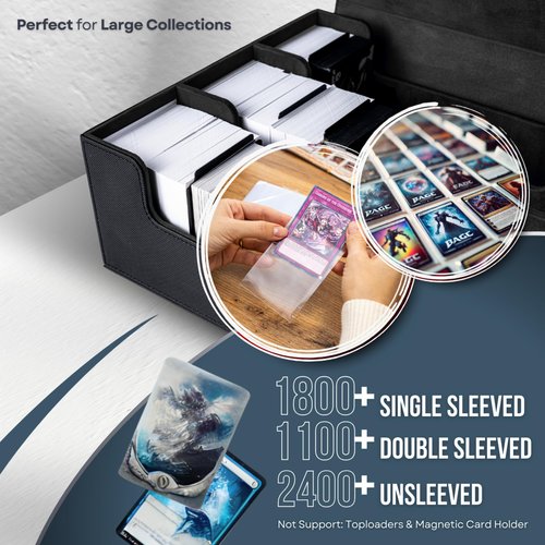 Trading Card Storage Box Deck Case - Holds 1800+ Cards With Magnetic Closure, 10 Dividers, 3 Foam Stoppers and 100 Sleeves fits Commander MTG, YuGiOh, and Sports Card Collection TCG PTCG