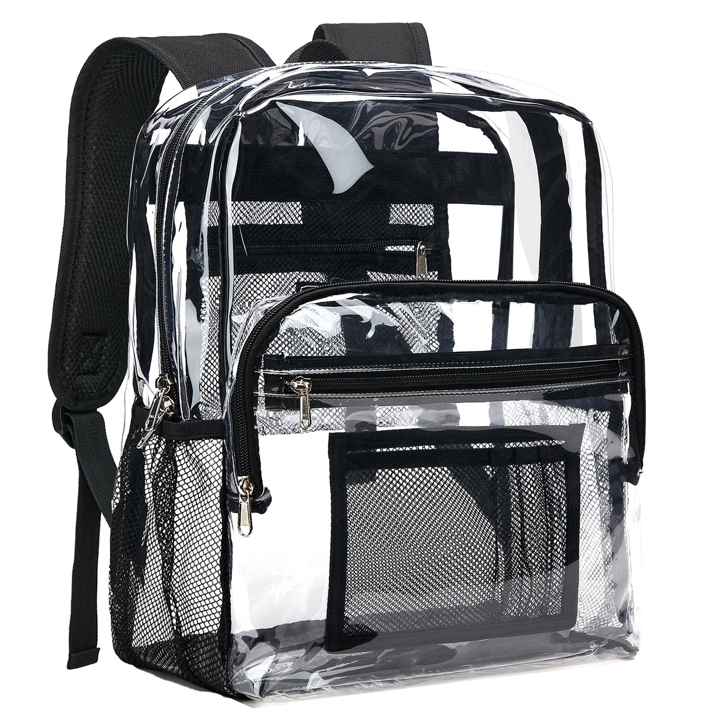 Vorspack Clear Backpack Heavy Duty - Clear Bookbag Large See Through Backpack Plastic Transparent Backpacks for College Work Travel - Black