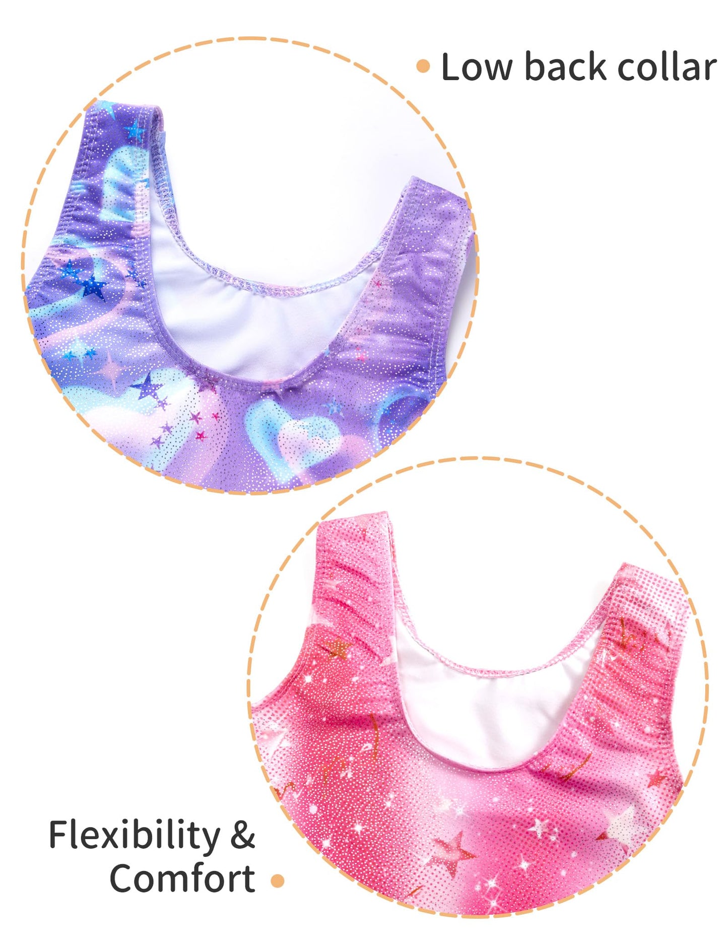 Nokecina Gymnastics Leotards for Girls 8-9 Years Old Sparkly Purple Pink Biketards 2 Pack One Piece Sleeeveless Unitards