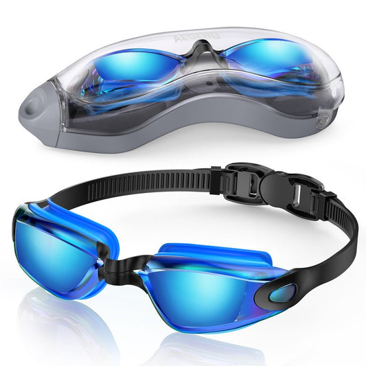 Aegend Swim Goggles, Swimming Goggles No Leaking Full Protection Adult Men Women Youth, Blue-black