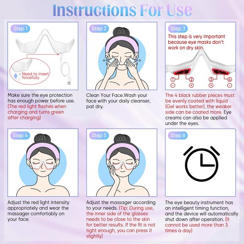 Under-Eye Light Therapy Device, Beauty Device with Eye Massage for Relieve Eye Bags, Eye Fatigue, Dark Circles, with Gel and Glasses Strap (White) 1