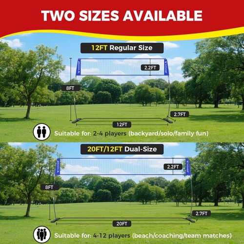 BAGAIL Volleyball Net, 12ft Portable Volleyball Net for Backyard - Adjustable Height, Heavy-Duty Frame, Freestanding Design - Portable Outdoor/Indoor Volleyball Set with Carry Bag - Blue