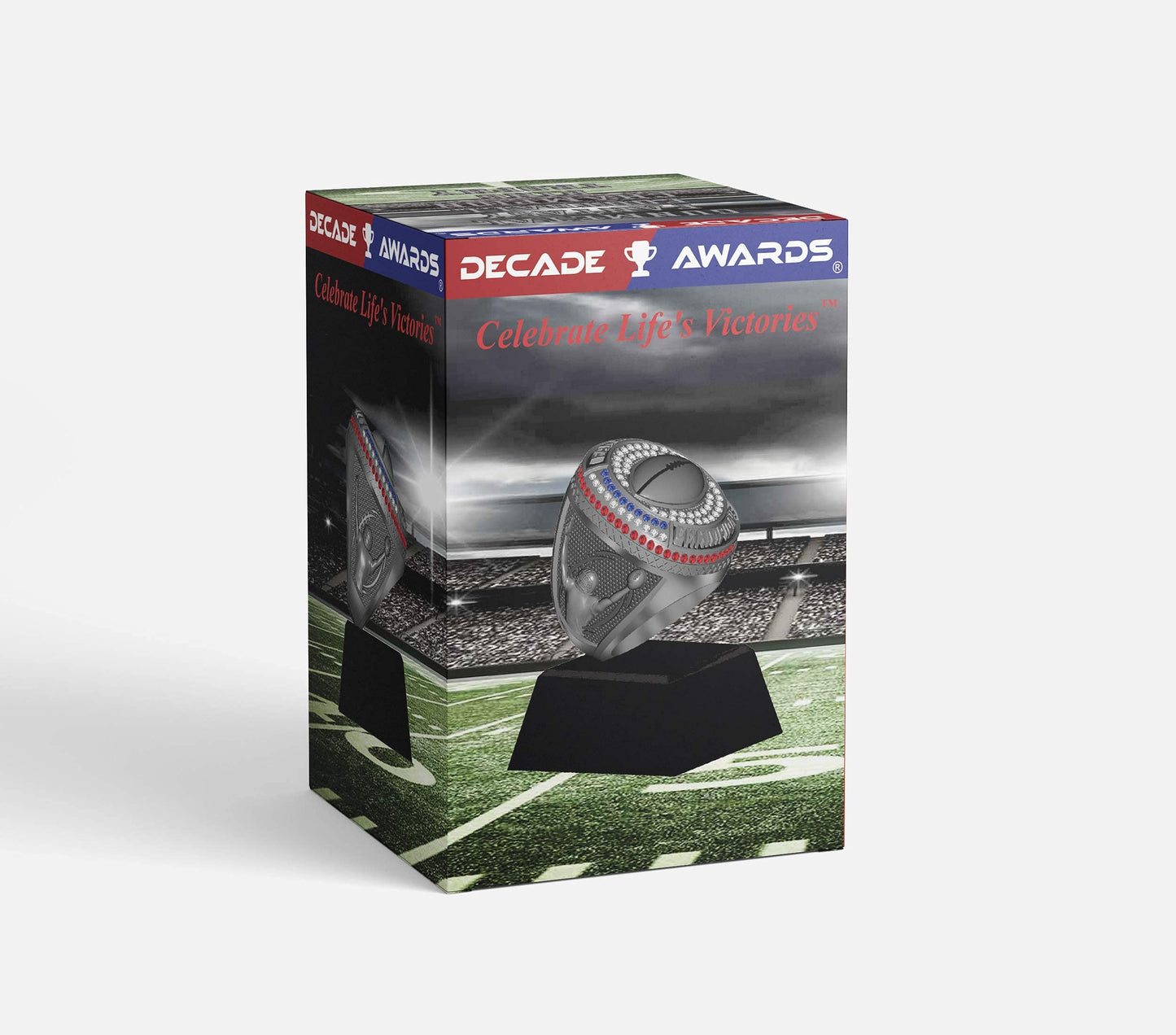 Decade Awards Fantasy Football Champion Trophy - Gunmetal Champion Ring Award - 4 Inch Tall - Engraved Plate on Request