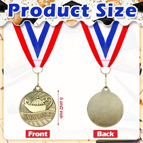 Aurelema 30pcs 2'' Gold Medals for Awards Winner Medals Bulk with Neck Ribbons Metal Trophy Award Prize Gift for Students Adults School Tournaments Competitions(Knowledge Lamp)