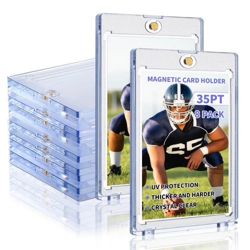 Magnetic Card Holders for Trading Cards, 8 Pack 35pt Sports Card Holder, UV Protection Plastic Hard Card Protector Clear Card Slabs for Collectible Baseball Cards, Game Cards
