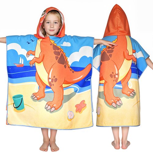 Ythuil Dinosaur Towel for Ages 3 to 10 Toddler, Kids Hooded Beach Towel 30"x 25", Dinosaur Gifts for Boys Girls, Toddler Swim Cover Up & Bath Robe for Beach Pool, Soft Microfiber, Backpack Included