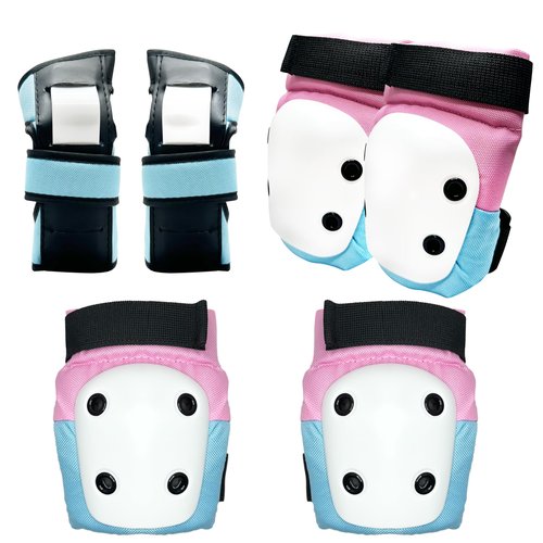 ENHEREWE Kids Protective Gear Set Include Wrist Guard,Knee Pads and Elbow Pads for 12-18 Youth,Protective Gear Set for Skateboarding Cycling Bike Rollerblading Scooter,Pink and Size S