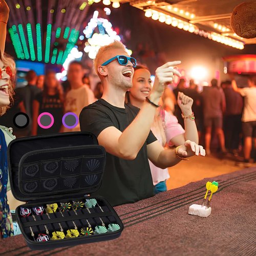 Peyyargo Case Compatible for 12 Darts, Built-in Storage Tubes and Pockets for Flights, Tips, Shafts, Holds Darts and Extra Accessories (Black)