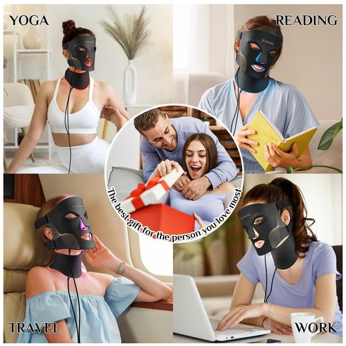FOLOKE LED Light Therapy Mask Skin Care, LEDs face mask & neck mask Red - Wavelength for Home Use,– Advanced Skincare Made Easy （JET）