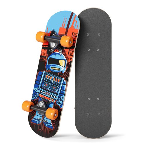 RUDEBOYS 17 Inch Mini Wooden Cruiser Graphic Beginner Skateboard (Robot Design)