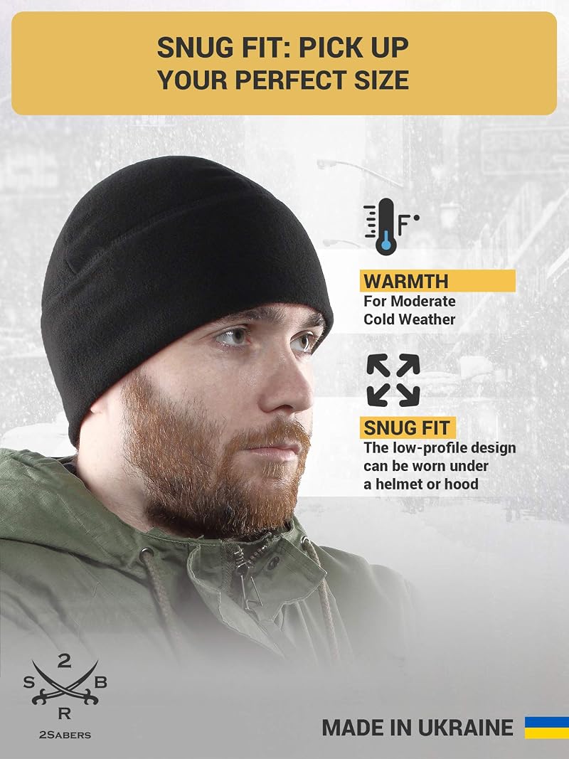 2SBR 2SABERS Fleece Winter Warm Beanie Hat for Men, Black Large