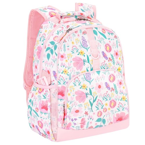 Choco Mocha Flower Backpack for Girls, Kindergarten Backpack for Girls Ages 4-6, Kids Preschool Bookbag Girl 15 inch, Butterfly Pink