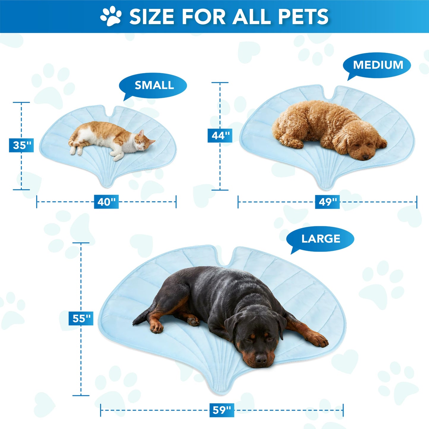 PetAmi Dog Cooling Mat, Ginkgo Leaf Shape, Pet Pad with Cooling Nylon & Soft Fleece, Q-Max > 0.4 Reversible All Season Blanket for Dogs & Cats, Medium 44x49 in, Light Blue