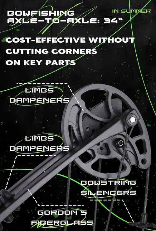 Bowfishing Bow Archery Kit - Axle-to-Axle 33", 0-70 Lbs Draw Weight, Draw Length 24"-30" Adjustable, with Retriever Reel Complete Compound Bows Fishing Set (Black, Right Hand)