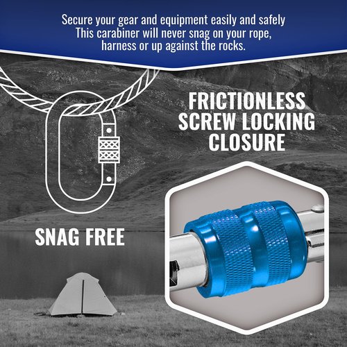XTEK Climbing 25kn Climbing Carabiner Clip - Heavy Duty O-Shape Steel Locking Caribeaner - UIAA/CE Certified Rock Climbing Gear - Strong Large Locking Oval Caribeener for Mountain Climbing