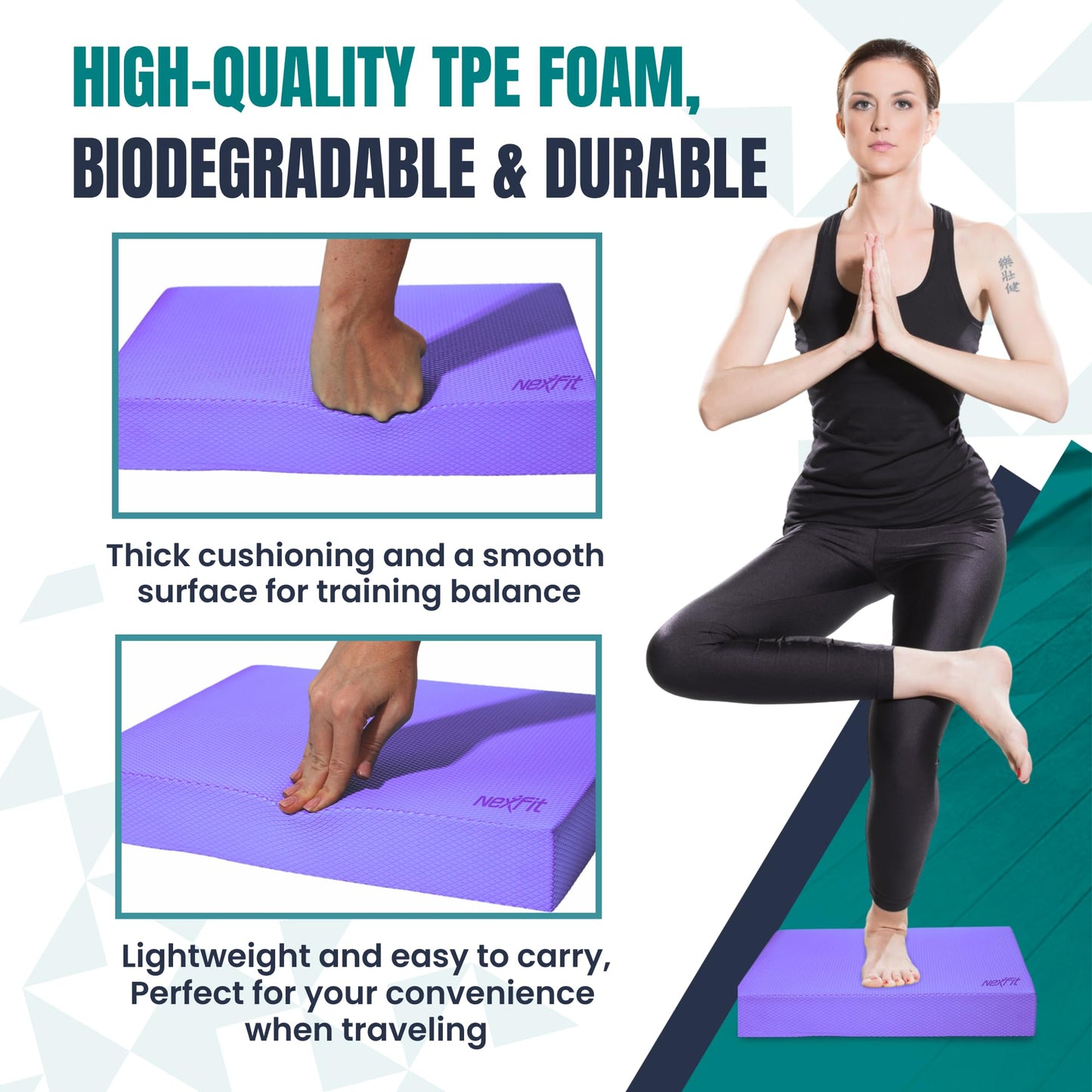 NexFit High-Density Balance Pad - Durable TPE Foam Balance Pad Physical Therapy , Foam Exercise Pad with Non-Slip Surface, Lightweight for Home & Gym Workouts, Core Strength & Balance Enhancement (Purple)