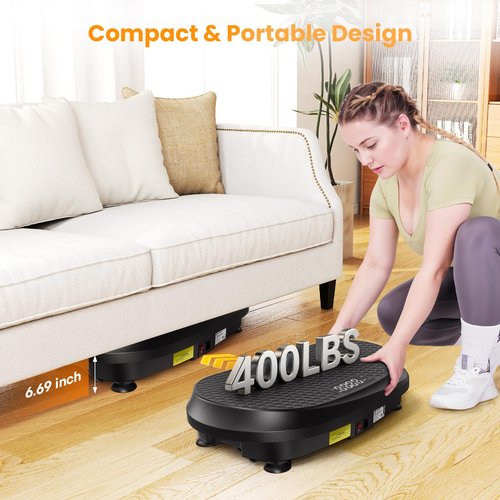 Curved Vibration Plate Exercise Machine, Vibrating Plate 400 lbs Capacity with 9 Auto Modes and 120 Adjustable Speeds, Large LED Display, Touch and Remote Control, Vibration Platform for Home (Black)