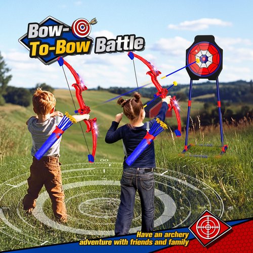 Aetyni Spider Bow and Arrow for Kids, 2 Pack Archery Target Outdoor Toys Age 5-7 8-13 Boys Toys Light Up Shooting Games for 4 5 6 7 8-12 Year old Boy Birthday Gifts Bow Arrow Indoor Cool Stuff for Kid