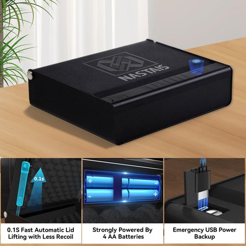 NASTAIS Biometric Gun Safe for 2 Pistols, Handgun safe, 4 Ways 0.1s Quick Access with APP/Fingerprint/Passcode/Key Unlock, Gun Lock Box for Home Bedside Nightstand Cloakroom Car