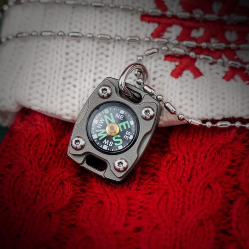 Mecarmy Mini Compass Titanium/Brass, Pocket Compass Hiking Survival, Small Waterproof Ipx5 Hiking Compass Keychain, Special Compass Necklace, Survival Hiking Gear Graduation Present for Women Men
