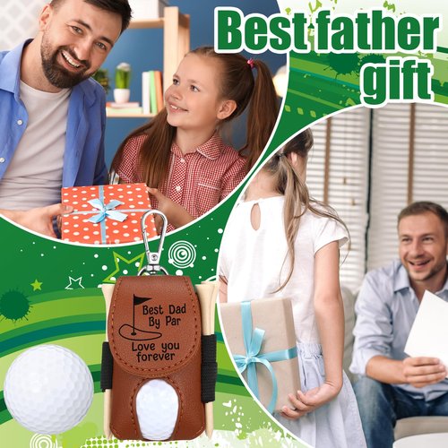 Realspring 8 Pcs Fathers Day Golf Set Dad Golf Gifts, Ball Pouch Bag Best Dad by Par and 5 Pcs Wood Tees 2 Balls Christmas Birthday Gift for Men, Grandpa from Daughter Son Kids