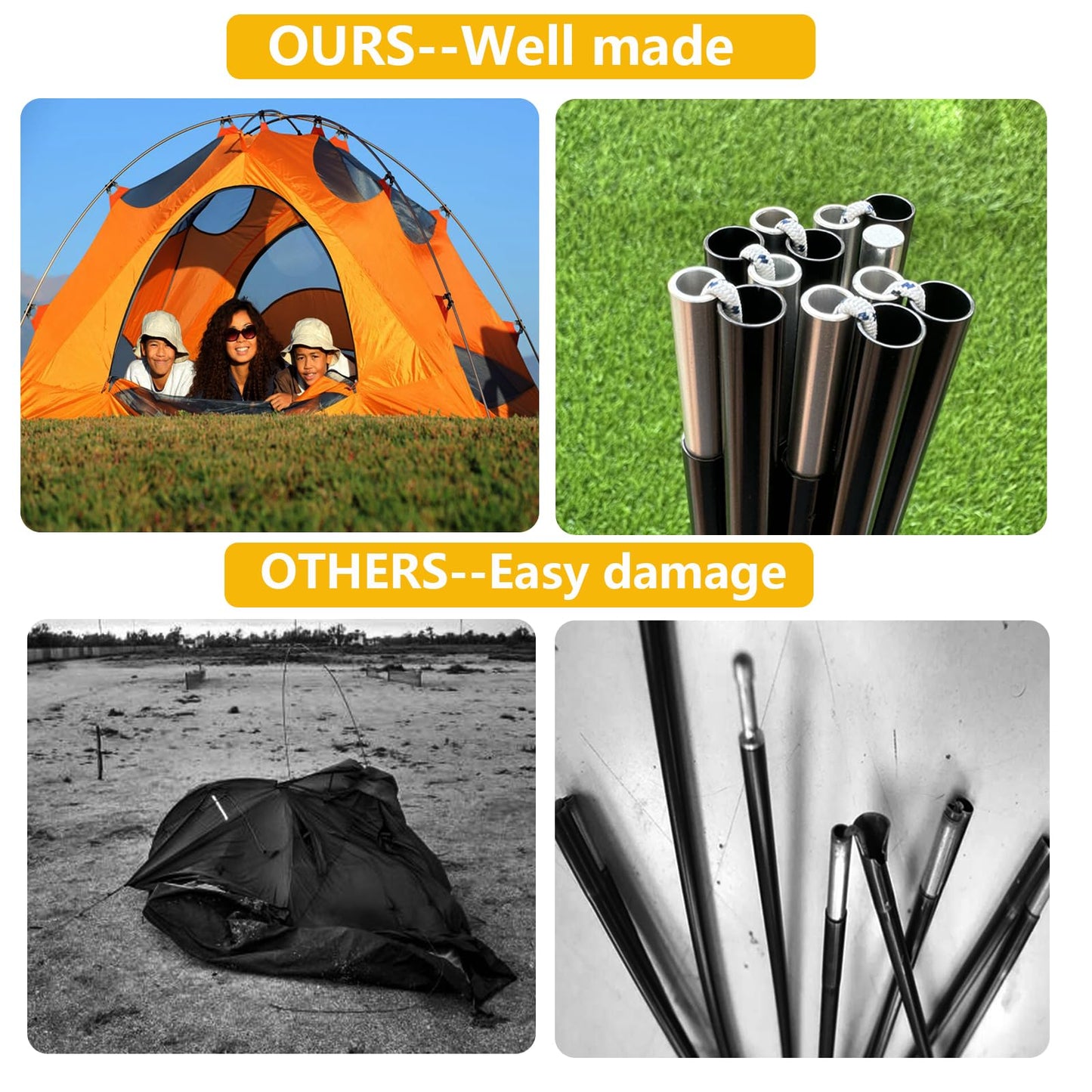 Aluminum Tent Poles Replacement, Pre-Assembled, Fits Both Ends, 7001 T6 Lightweight Tent Rod Repair Kit for Camping, Hiking, Backpacking (20ft 0.4in)