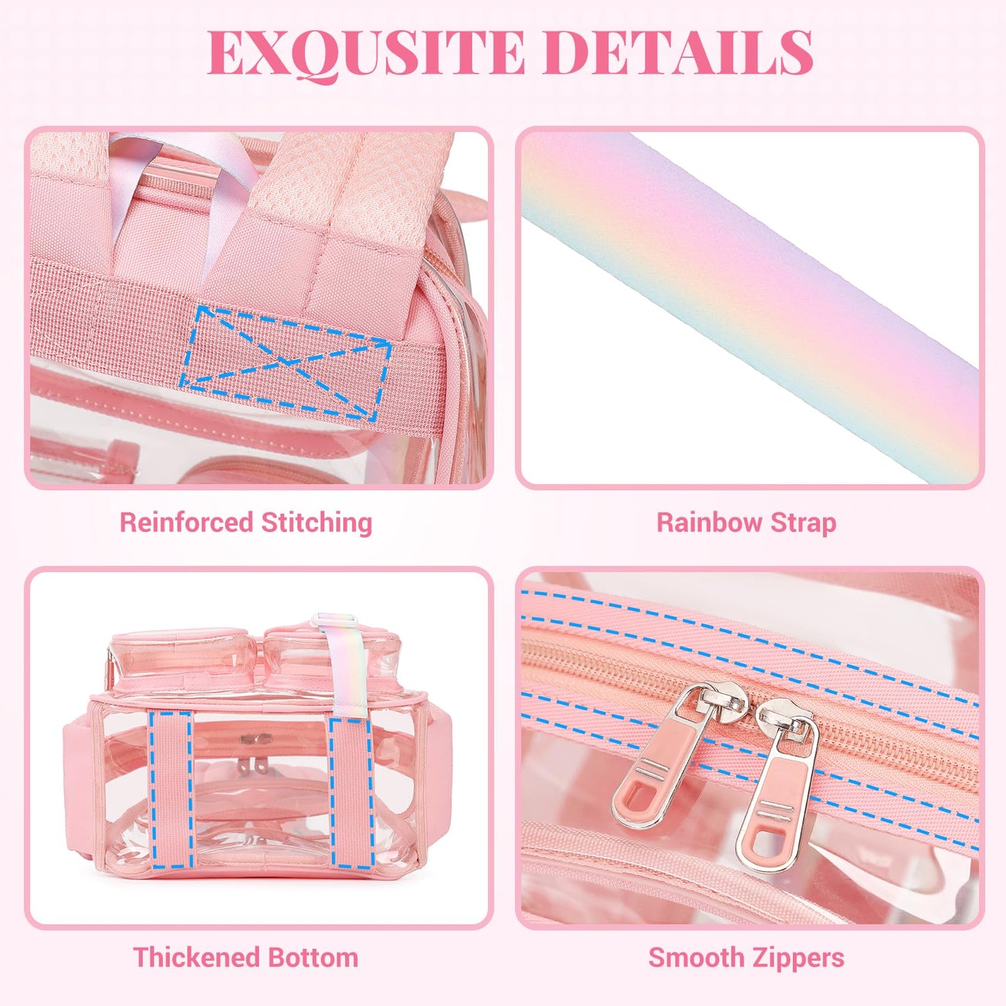 PIG PIG GIRL Mini Clear Backpack for Stadium Events, Small Clear Bag for Child for Festival Concert,Pink(Not Fits School)