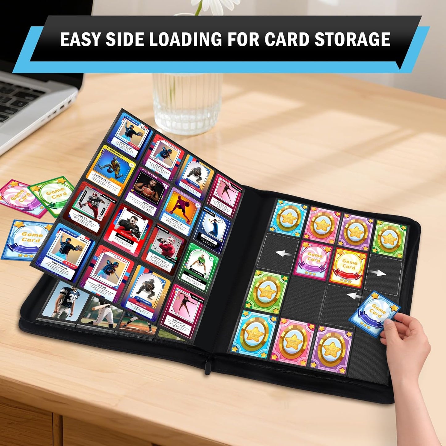12 Pocket Card Binder, Zipper Trading Card Binder, 720 Large Capacity Side Loading Non-Ring Card Album, Double Sided Acid-Free Card Protector Binder, Card Collection for TCG, MTG, Sport Card, Pink