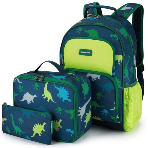 mommore Kids Backpack Set, Dinosaur Backpack for Kids Lightweight Kindergarten Bookbag for Students School Backpack for Children with Chest Strap and Lunchbox Water Resistant,3pcs green