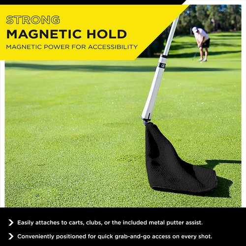 STICKIT Mini Magnetic Towel, Black, Premium Microfiber Waffle Weave, Ultra-Absorbant, Quick-Drying, Industrial Strength Magnet for Golf Bags, Carts & Clubs - Compact, Greenside Towel for Golfers