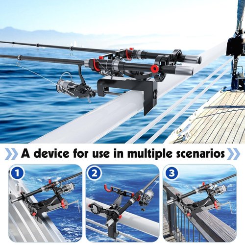 Rod Holders for Fishing Boat- Dual Head 360 Adjustable Angle Fishing Rod Holders for Boat- Folding Fishing Gear, Strong and Durable Rod Holder for Boat-Boat Accessories,Enlarge Clamp&Thicken Base