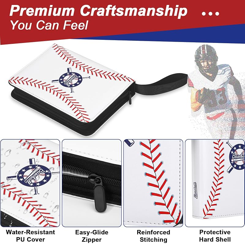 Baseball Card Binder 440 Pockets with Sleeves - 55 Pages, PU Leather, Zipper & 3-Ring Bind, Portable Card Album (Variation: 440 Pockets)