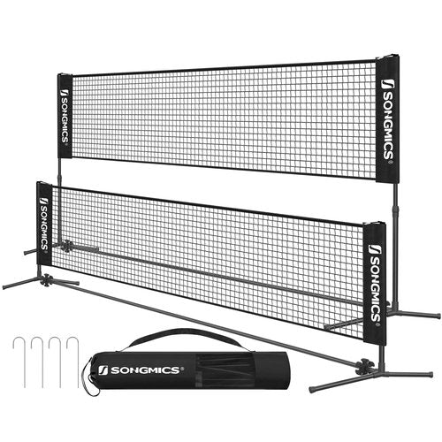SONGMICS 13 ft Badminton Net, Height Adjustable Volleyball Net, Pickleball Net with Poles, Foldable Nylon Net for Tennis Indoor Outdoor Court, Black USYQ400H