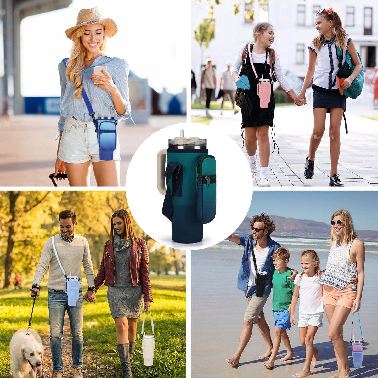 GOEWY Water Bottle Carrier Bag for Stanley 30oz Tumbler with Phone Pocket Water Bottle Holder with Strap Neoprene Water Bottle Pouch for Stanley Cup Accessories